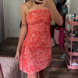 SHEIN Strapless Dress - Vibrant Orange Floral